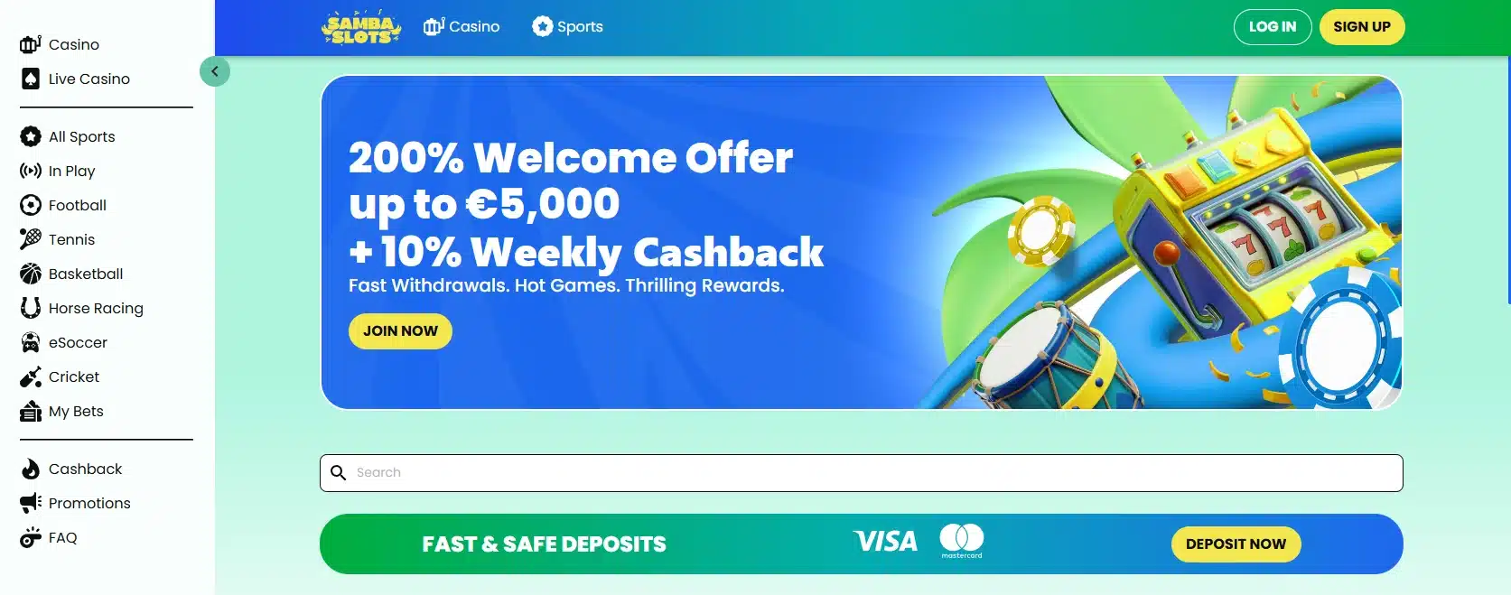 Samba Slots with 200% welcome offer and fast btc deposits